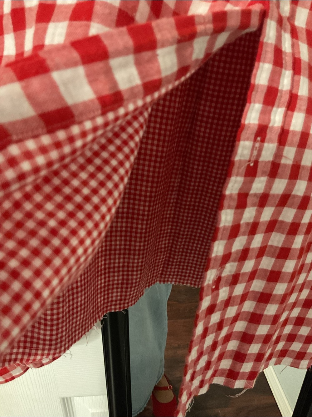 Upcycled Ralph Lauren Red and White Gingham Button-Down Shirt with Pony Logo - Picture 5 of 5